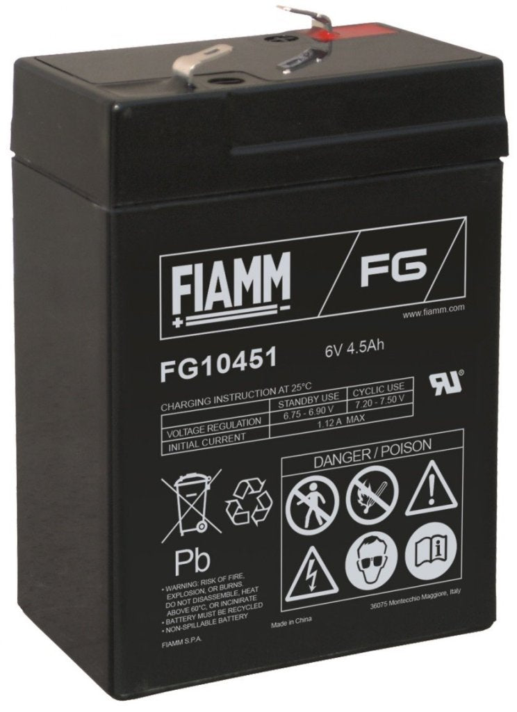 Fiamm FG10451 Blýsýrurafhlöða 6V 4,5Ah – Faston 187 tengi