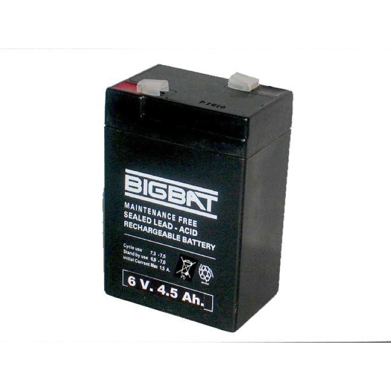 BIGBAT Blýsýrurafhlöða 6V 4,5Ah – F187 tengi