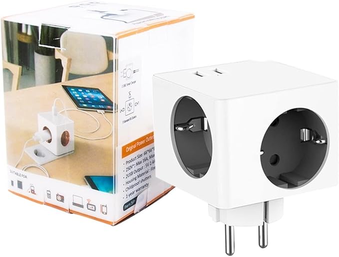 Fjöltengi kubbur 2 USB svart Tilboð