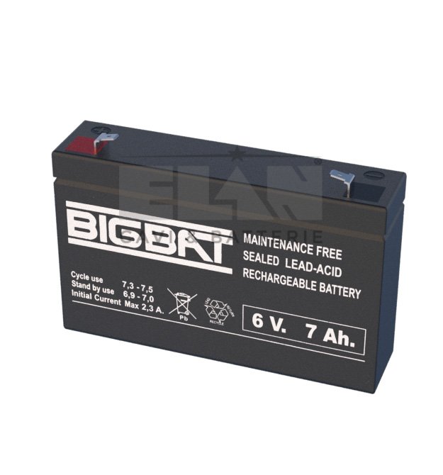 BIGBAT Blýsýrurafhlöða 6V 7Ah – F187 tengi