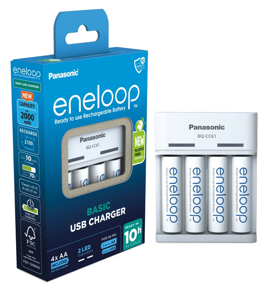 Panasonic BQ-CC61USB Hleðslutæki fyrir 4 stk AA/AAA