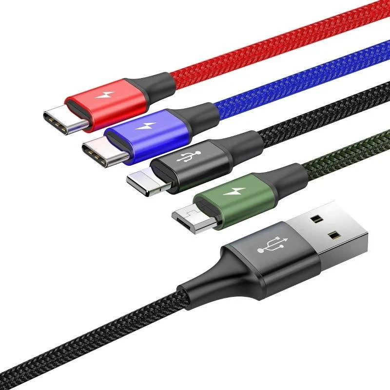 4 í 1 USB Hleðsusnúra – Micro USB, 2x USB-C og Lightning
