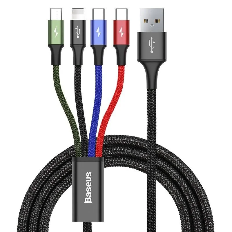4 í 1 USB Hleðsusnúra – Micro USB, 2x USB-C og Lightning