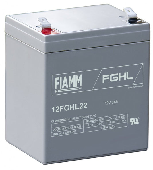 Fiamm 12FGHL22 Blýsýrurafhlöða 12V 5Ah – Faston 250 tengi – 10 ára ending