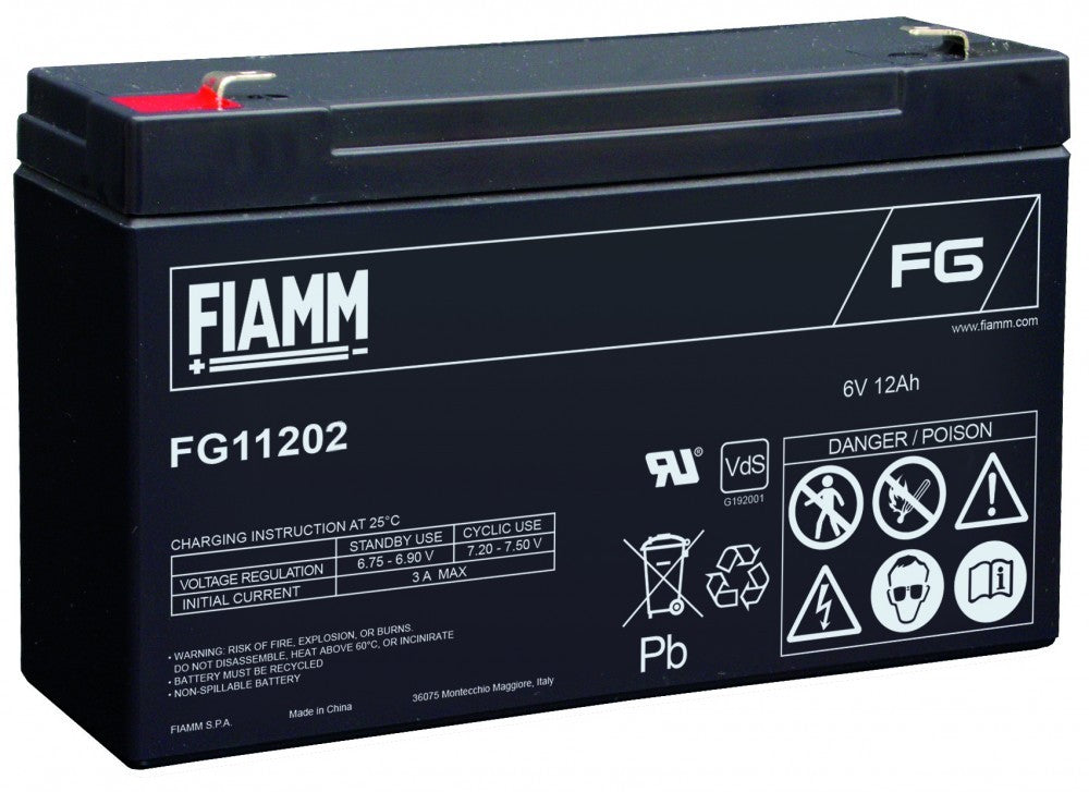 Fiamm FG11202 6V 12Ah Hlaðanleg Rafhlaða – 5 ára líftími