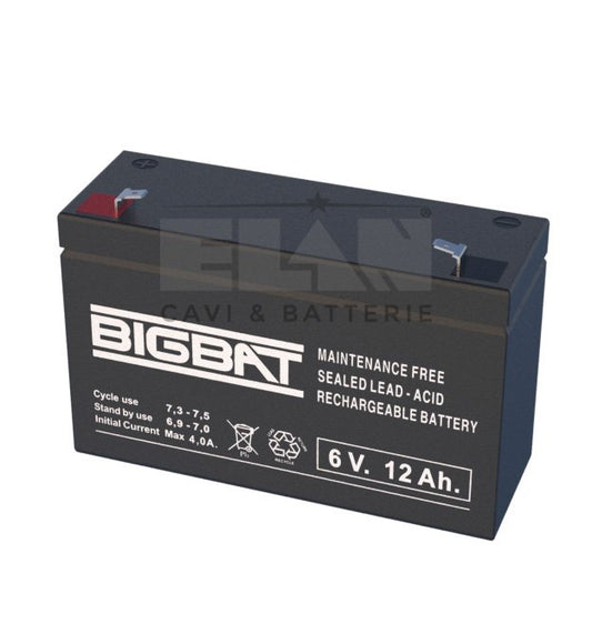 BIGBAT Blýsýrurafhlöða 6V 12Ah – F250 tengi