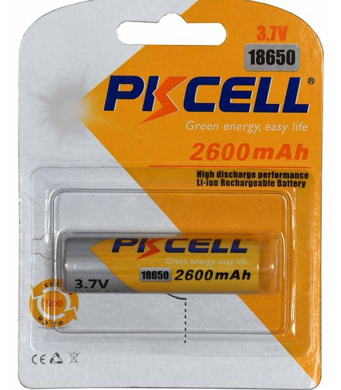 18650 PKCell m/toppi 3.7V 2600