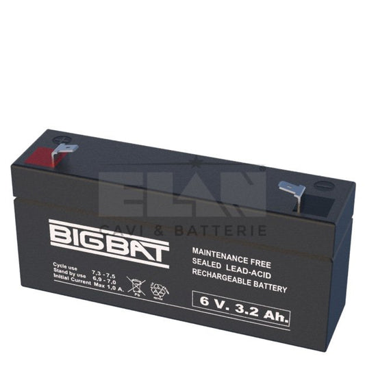 BIGBAT Blýsýrurafhlöða 6V 3,2Ah – F187 tengi