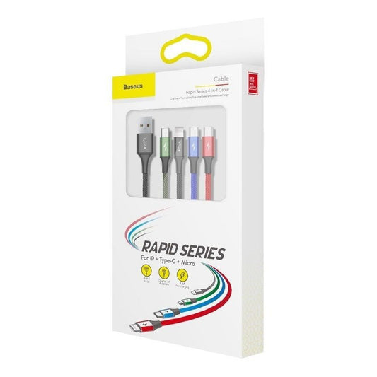 4 í 1 USB Hleðsusnúra – Micro USB, 2x USB-C og Lightning
