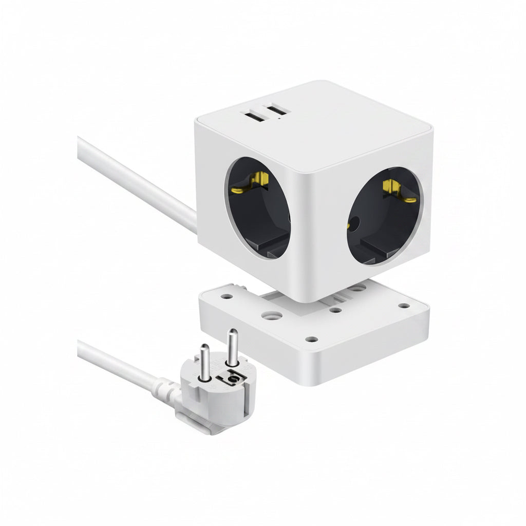 Fjöltengi-kubbur með snúru og 2x USB