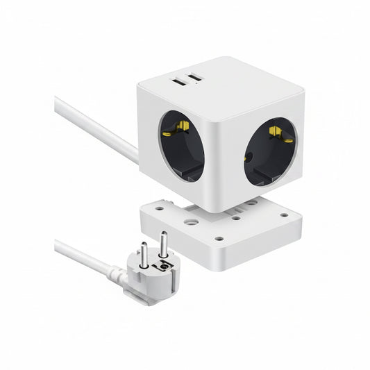 Fjöltengi-kubbur með snúru og 2x USB
