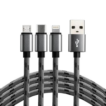 3 í 1 USB Hleðsusnúra – Micro USB, USB-C og Lightning