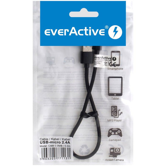 everActive CBB-0.3MB Micro USB Hleðsusnúra 30cm Nylon