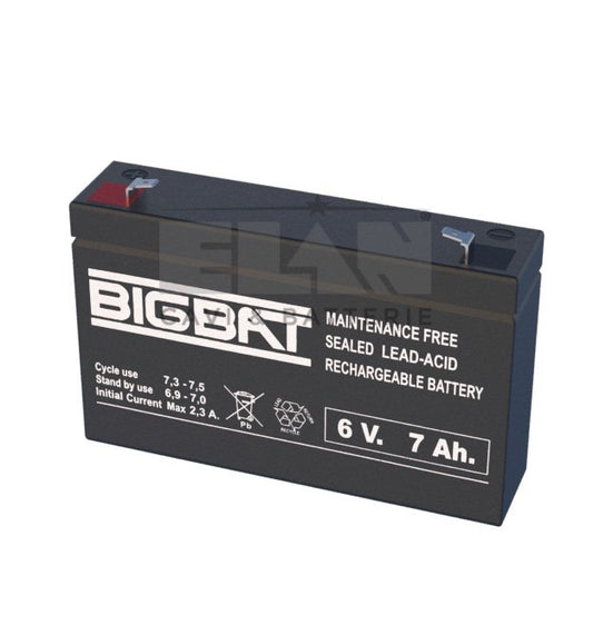 BIGBAT Blýsýrurafhlöða 6V 7Ah – F187 tengi