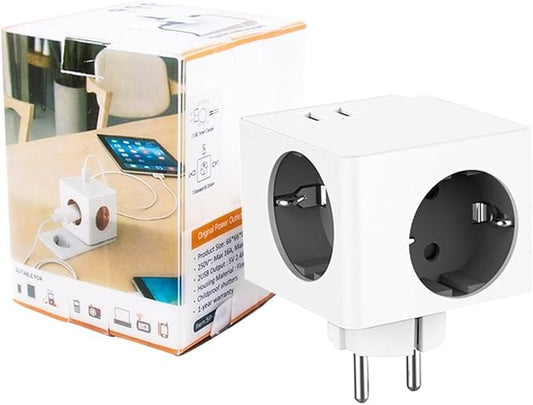 Fjöltengjakubbur með 3 innstungum og 2 USB – Svartur
